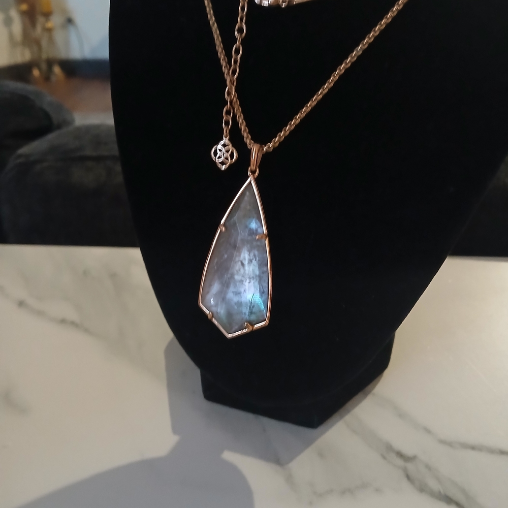 Kendra Scott Rose Gold Necklace with Iridescent Teardrop Pendant
